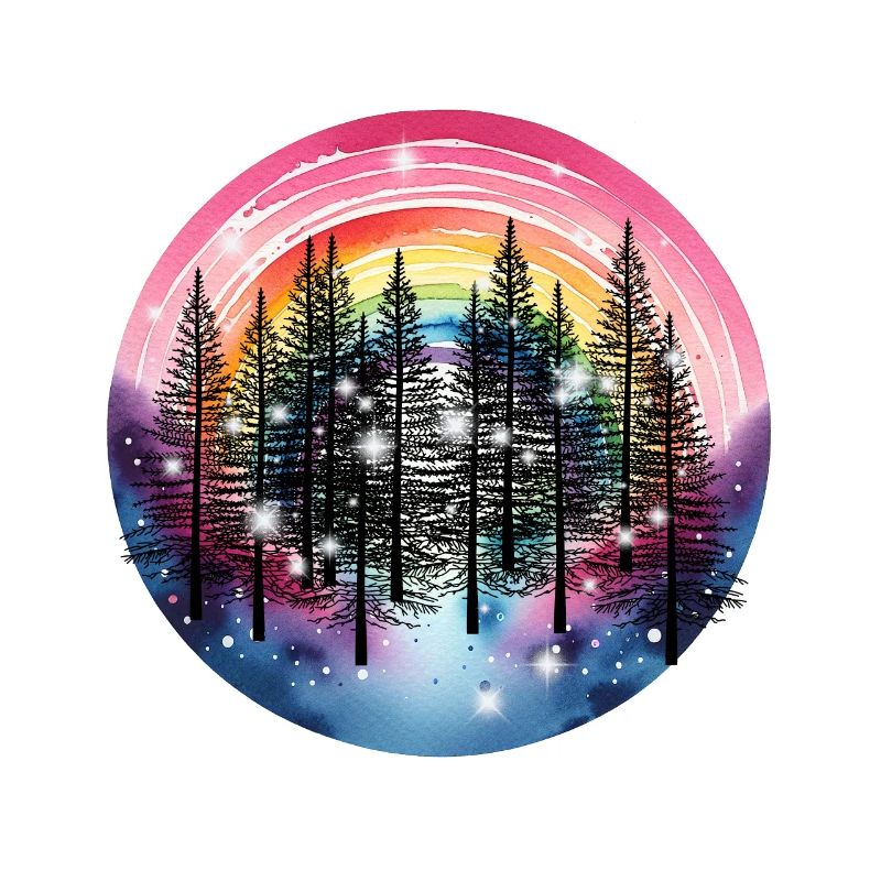 Fir Trees Forest Nature Rainbow Mystical