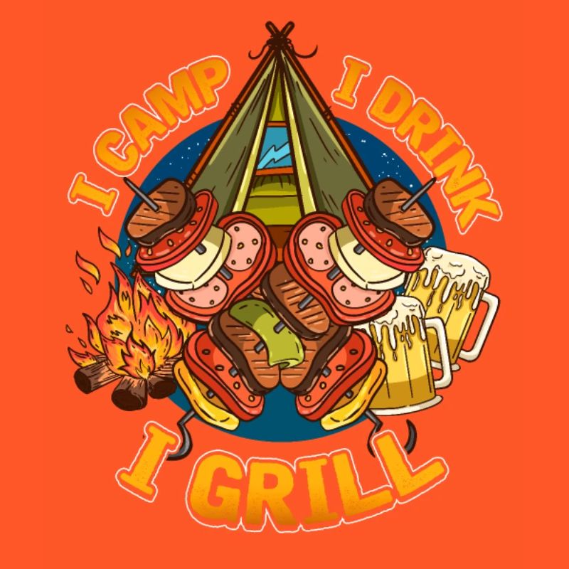 Mens Funny Camping Drinking Grilling design With