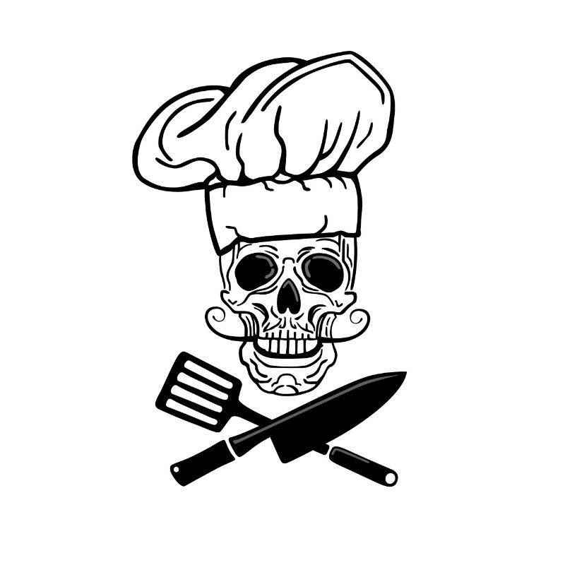 Chef Skull Mustache Chef Hat Logo