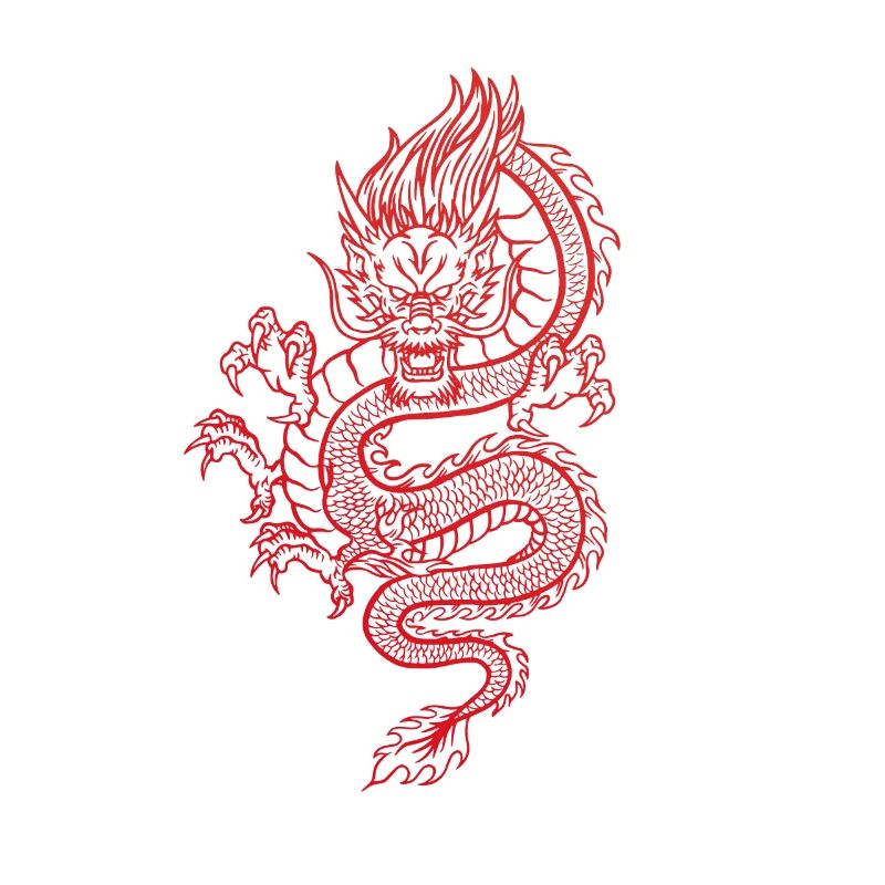 Japanese dragon hand drawn red
