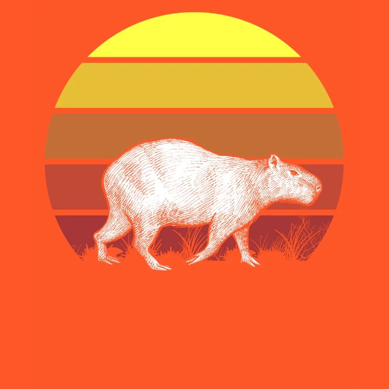 Retro Capybara Vintage Sunset Realistic Design