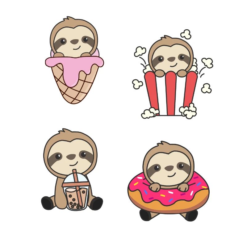 Sloth Candy Bubble Tea Popcorn Doughnut Sweet