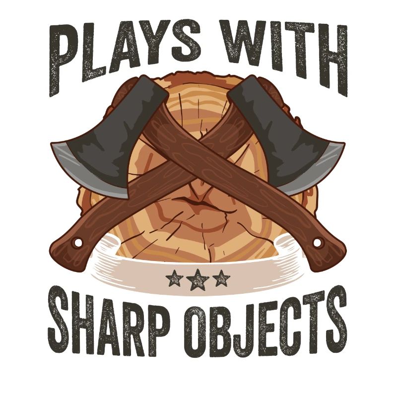 La hache joue avec des objets tranchants bûcheron