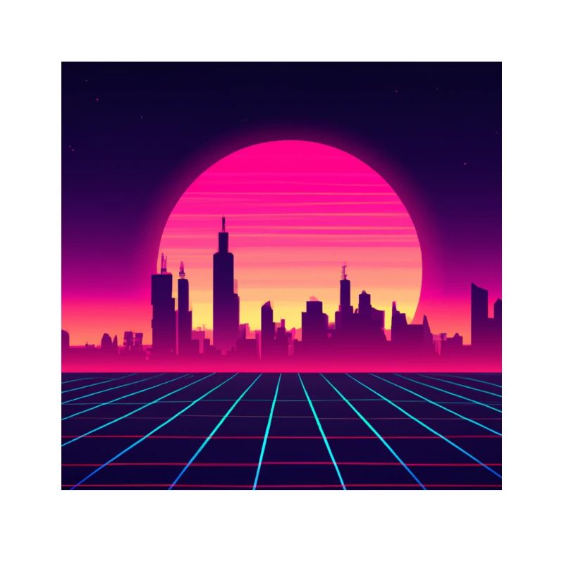 Retro wave style with sunset