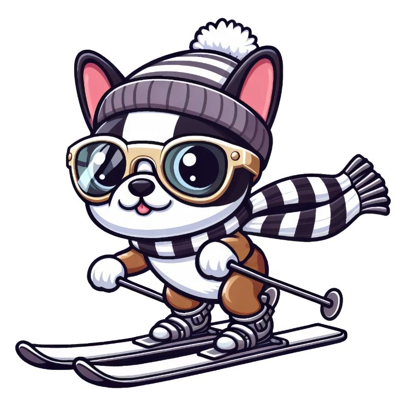 Chien Boston Terrier Skis De Ski Mignon Comic Win