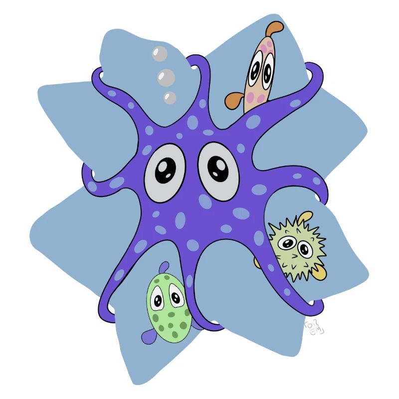 Squid with fish looking surprised