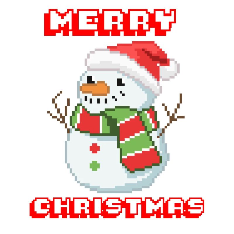 Merry Christmas I Xmas I 8 Bit Pixelated Snowman