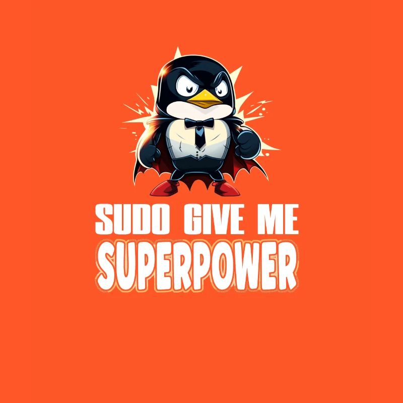 Linux Sudo Superpower Tux Superhero Penguin