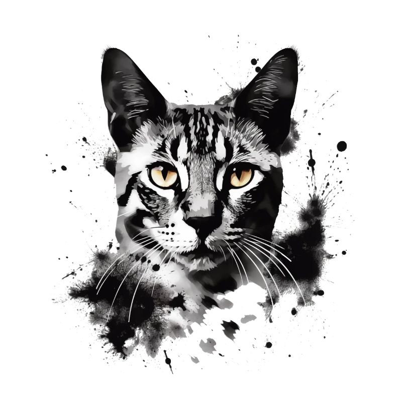 Bengal cat in black and white abstract art