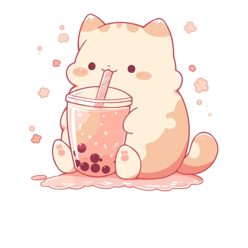 Kawaii Katze trinkt Boba Bubble Tea Chibi