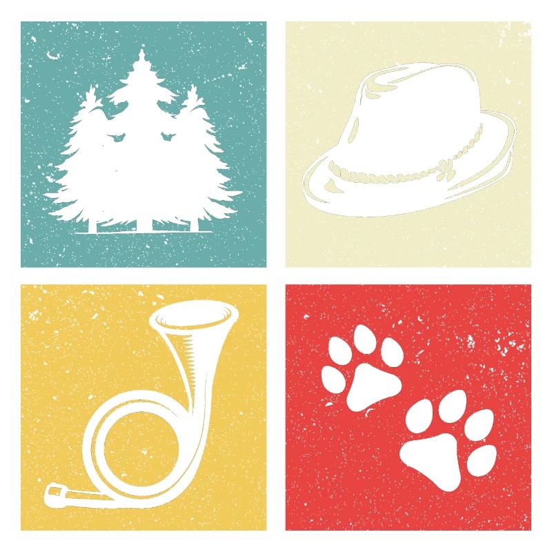 Conception de cor de chasse avec chapeau de feutre de patte de chien de forêt