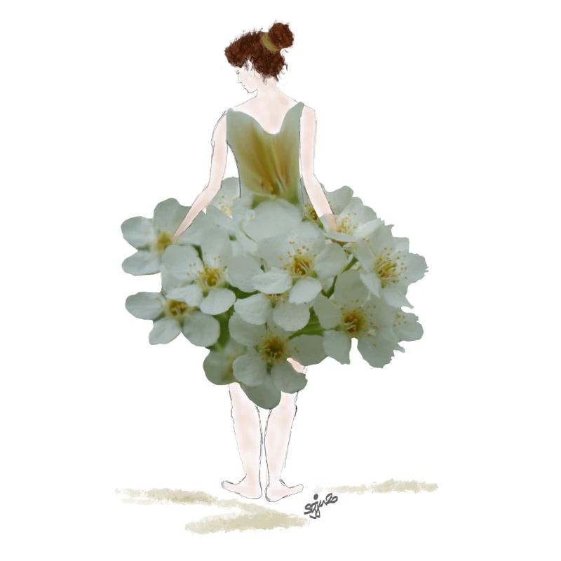 Femme de fleurs en robe de fleurs blanches