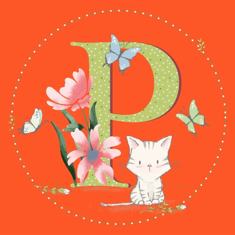 Lettre initiale P avec chat