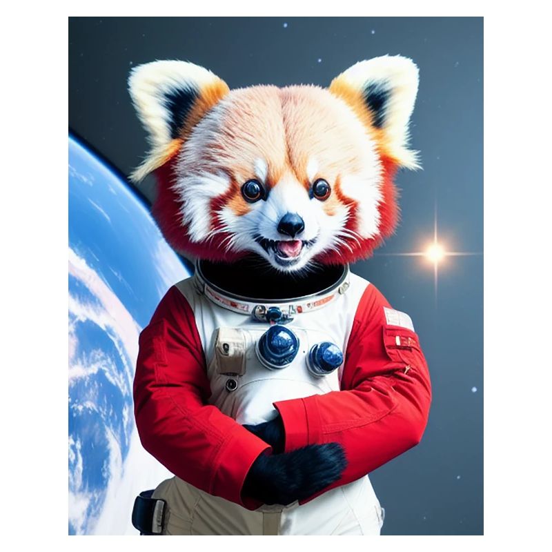 Joyeux panda rouge austronaute