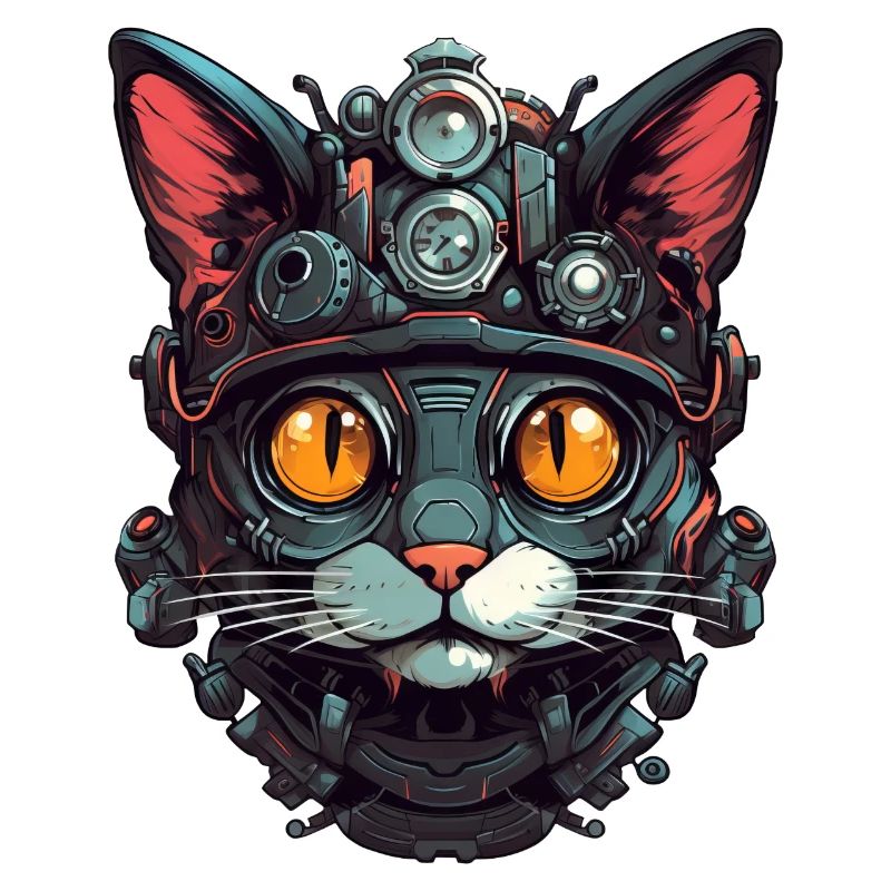 Cat Robot Cyborg Head Portrait Steampunk Cyber