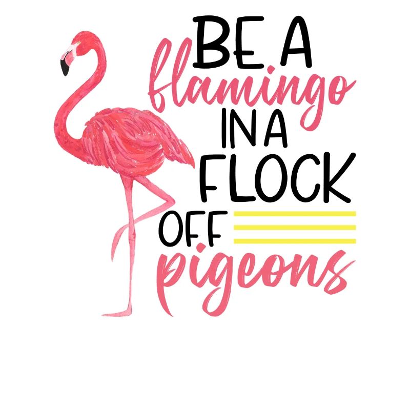 Sei ein Flamingo und eine Herde von Tauben