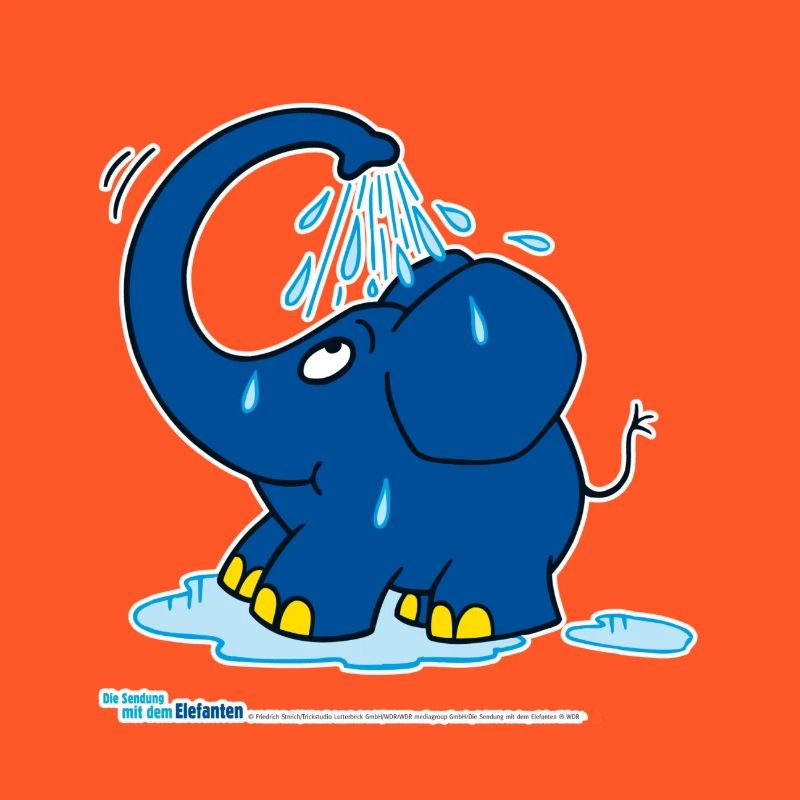 Der Elefant duscht mit Rüssel