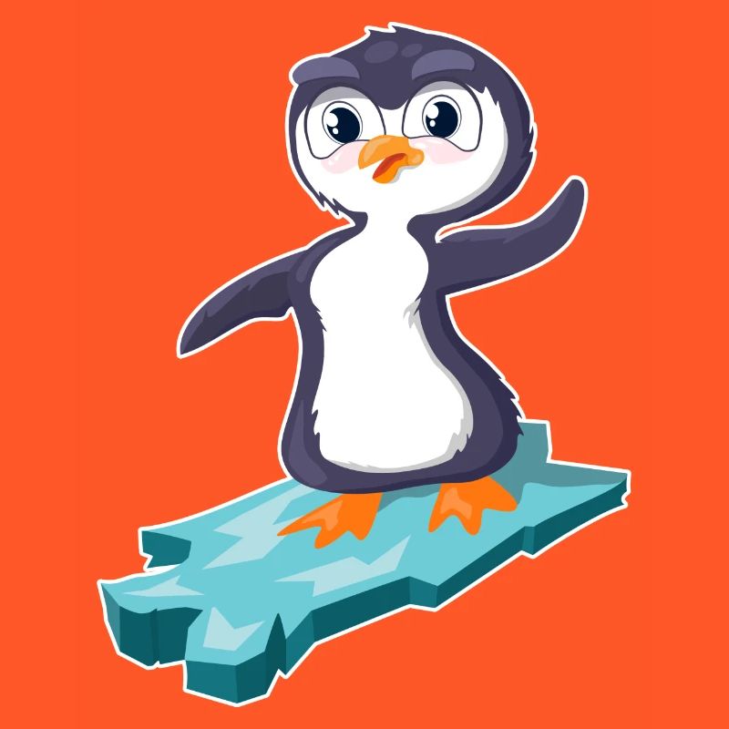 Pinguin surft auf einer Eisscholle