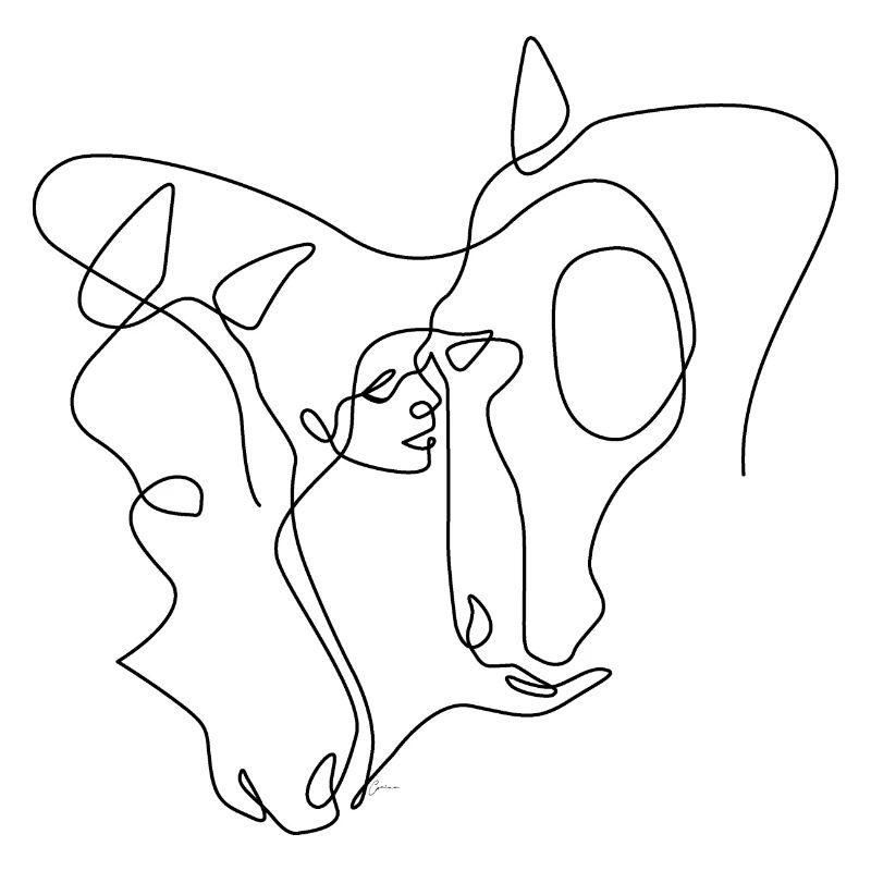 One Line Drawing - Pferd mit Frau