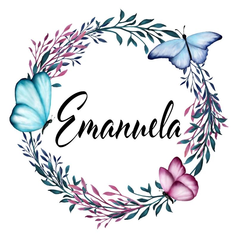 Emanuela, nom, lettrage, couronne de fleurs, cadea