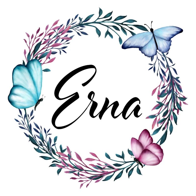 Erna, nom, lettrage, couronne de fleurs, cadeau