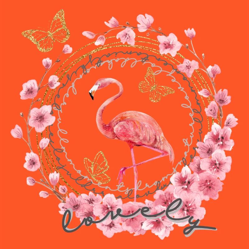 * Flamingo mit Blumen * in Wasserfabtechnik