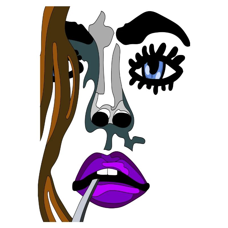 Visage top model avec bouche violette et cigarette