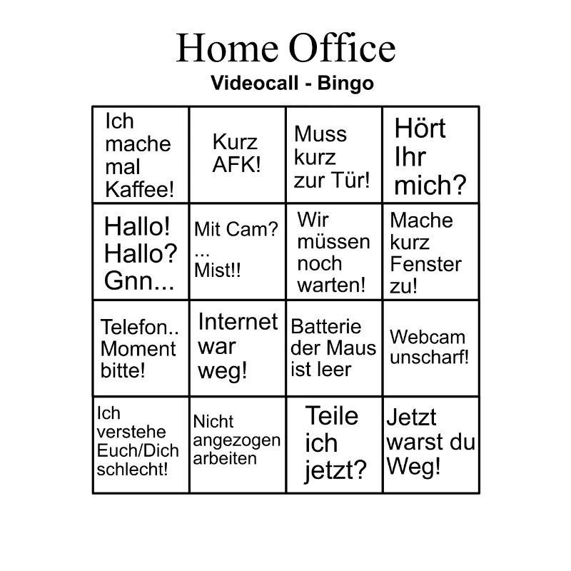Bullshitbingo Homeoffice auf Mousepad oder T-Shirt