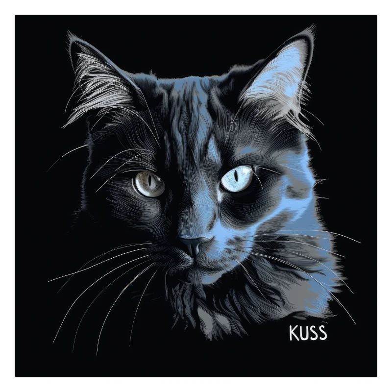 Blauäugige schwarze Katze mit Kuss