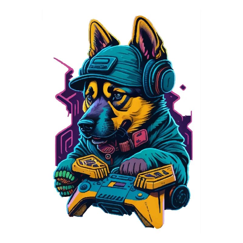 German Shepherd puppy plays with game control