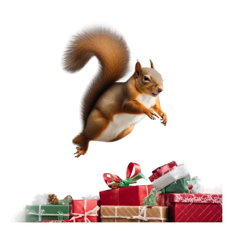 Eichhörnchen springt über Geschenke