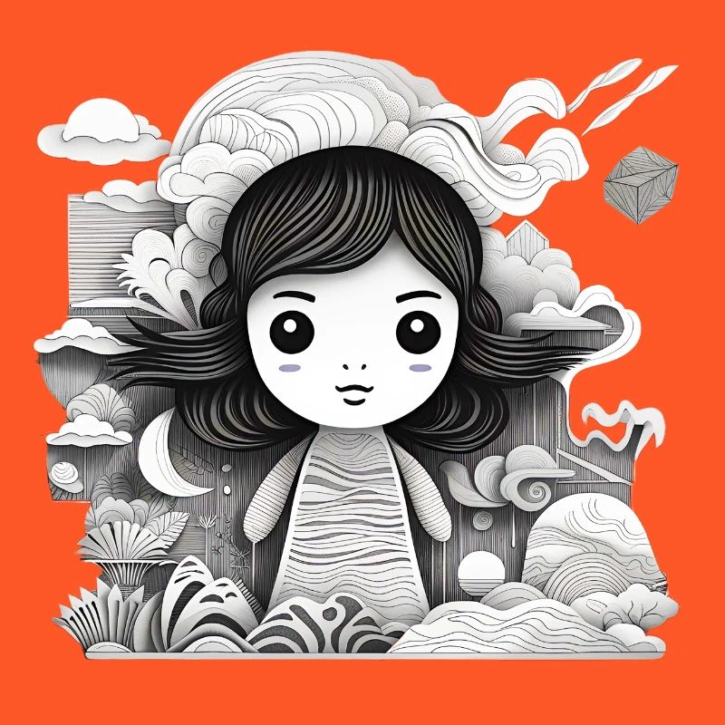 Collage Modern-Stil/Kleines Mädchen + Landschaft