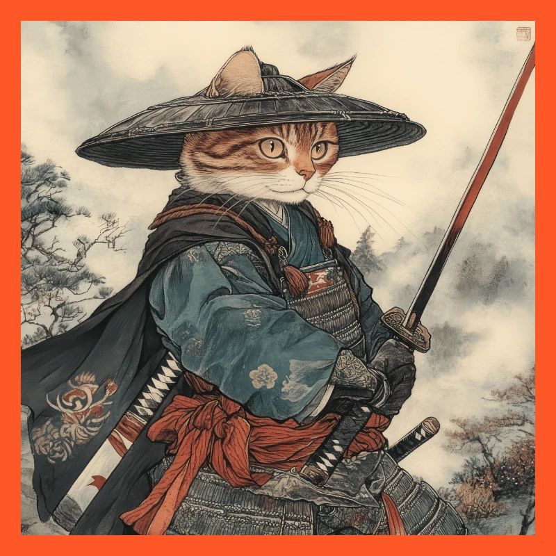 Katze Samurai Japan Ukiyo-E