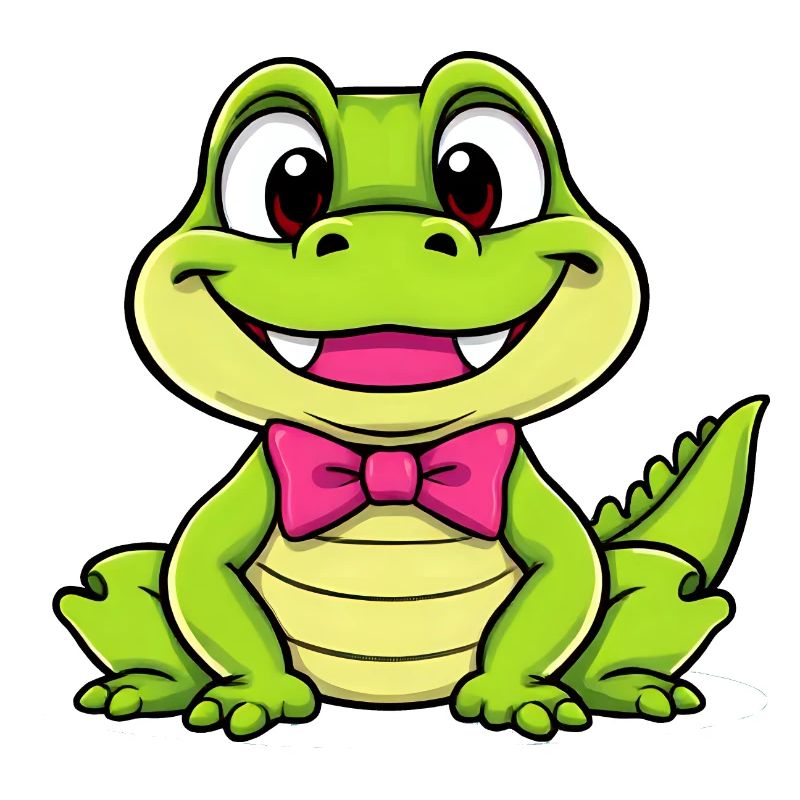 Charming Cartoon crocodile with Pink Bowtie
