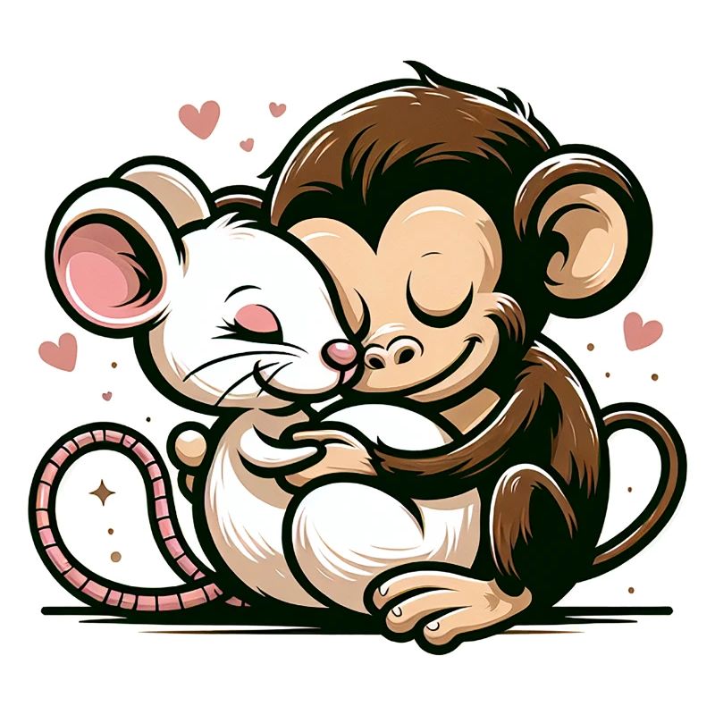 Cuddling Monkey And Mouse In Love