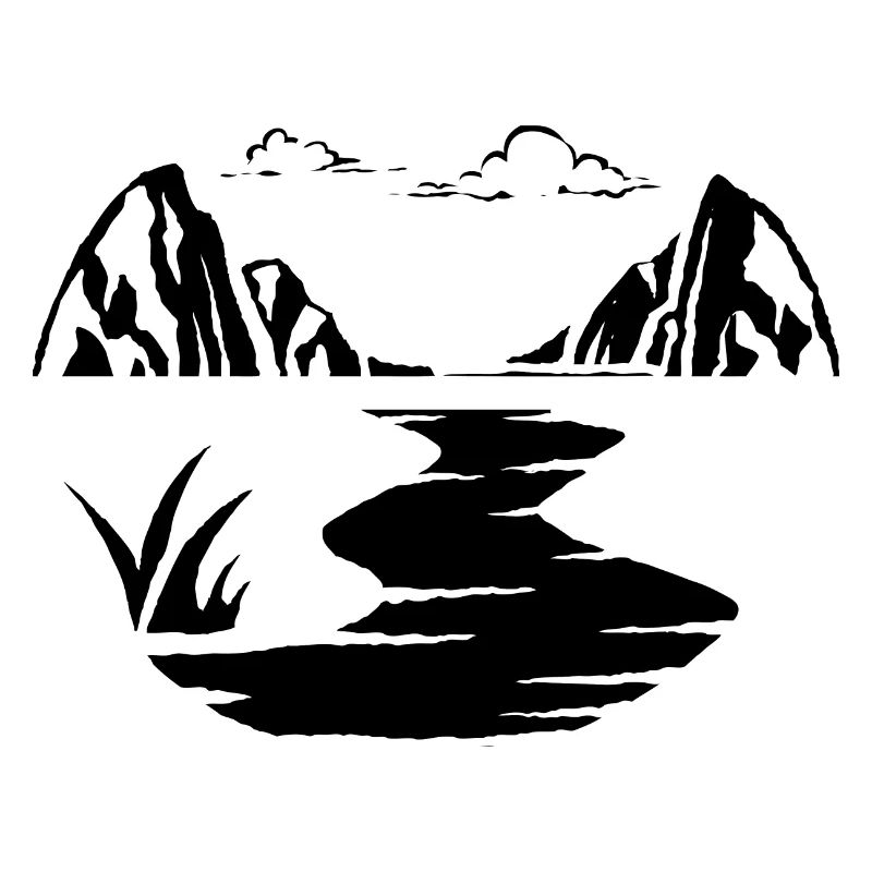 Mountains River Outline