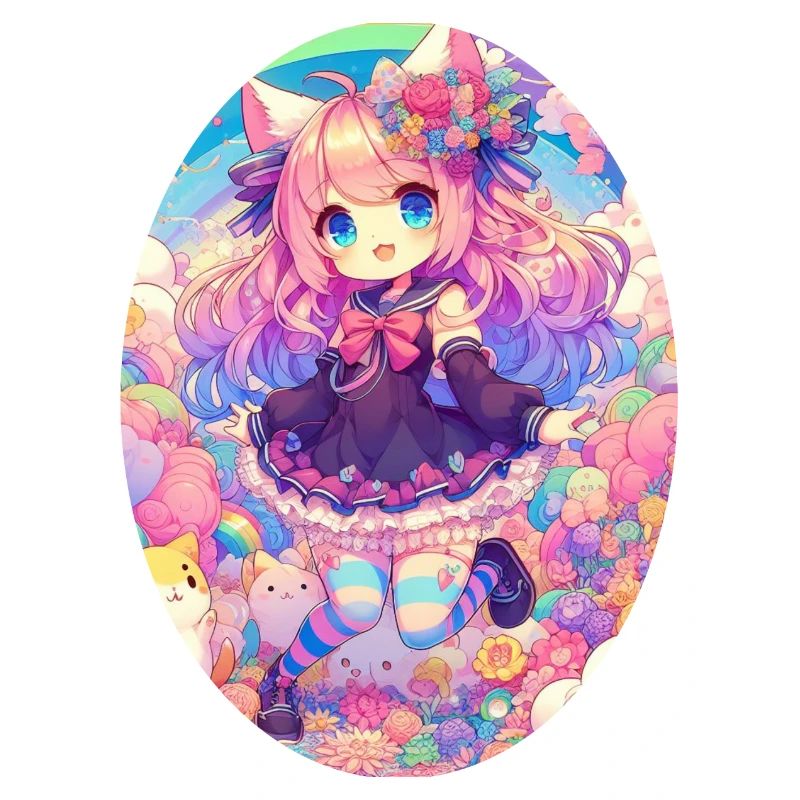 Ein süßes Anime Mädchen in einem Wolkengarten