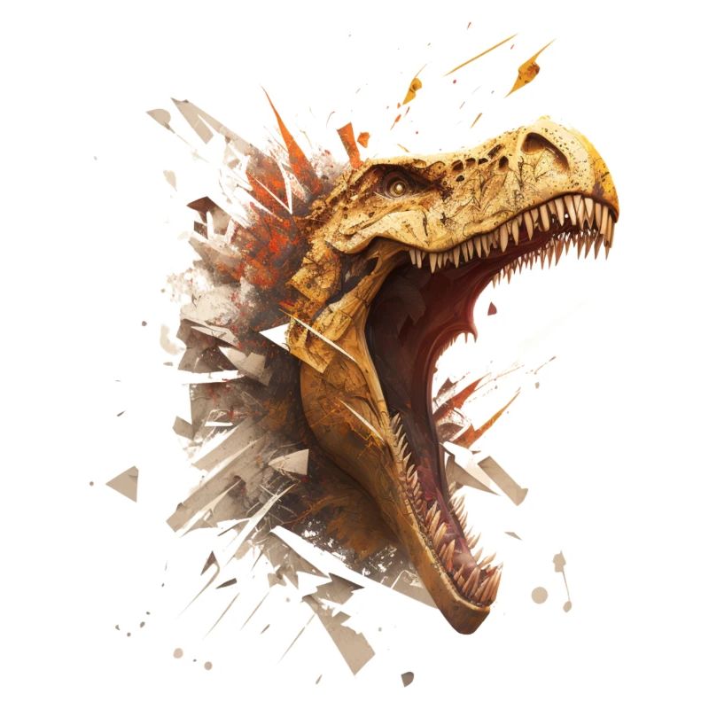 aggressiver Dino, der durch eine Wand bricht.