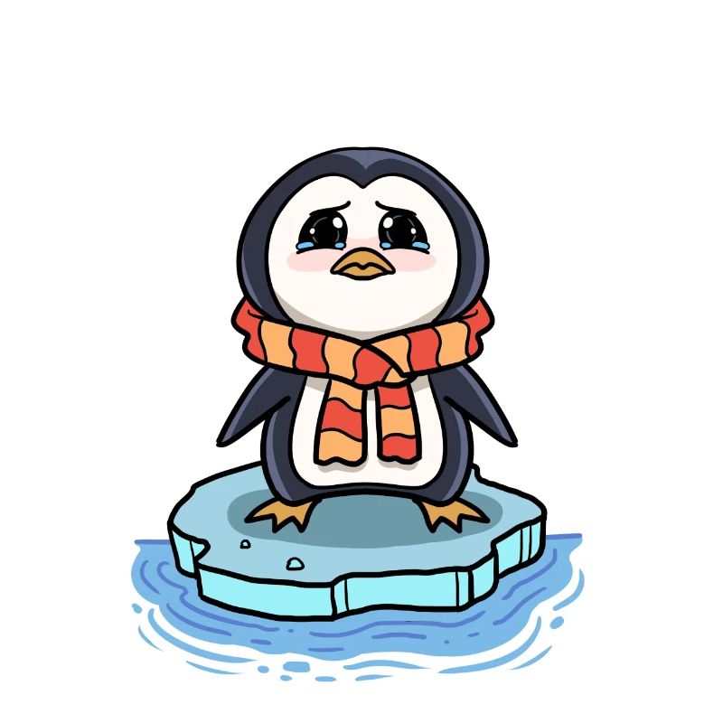 Sad penguin ice floe climate change