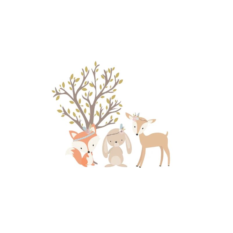 Forest animals boho with Indian fox, deer and hare