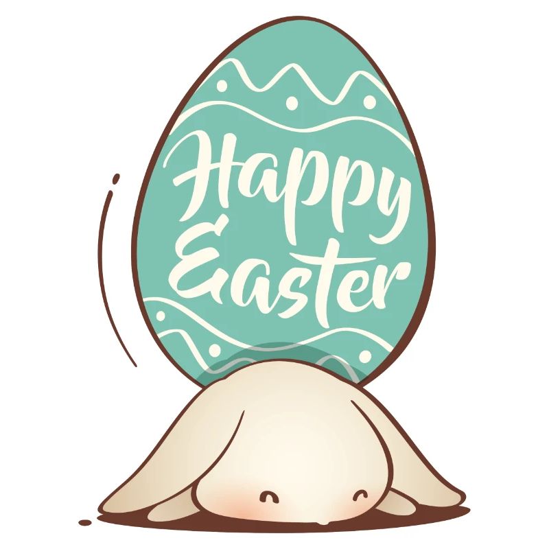 Doux lapin de Pâques avec oeuf coloré et lettrage