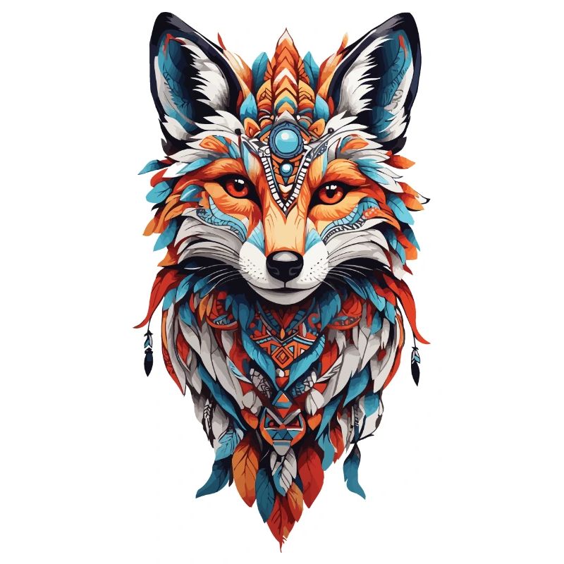 Spiritual Indian Fox Feather Design Boho Style