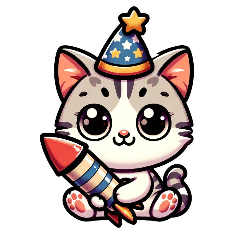 Neujahr Sylvester Katze Rakete Süß Comic