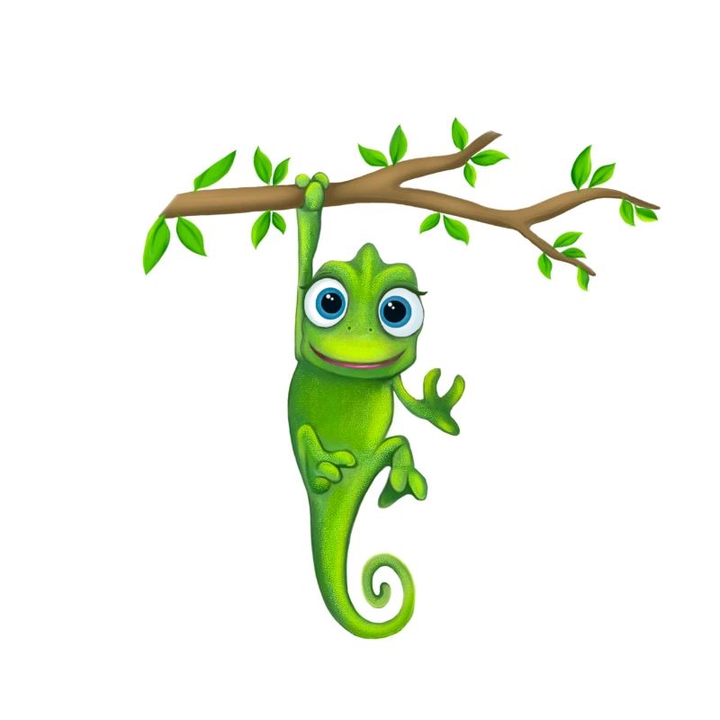Chameleon green hangs on the branch