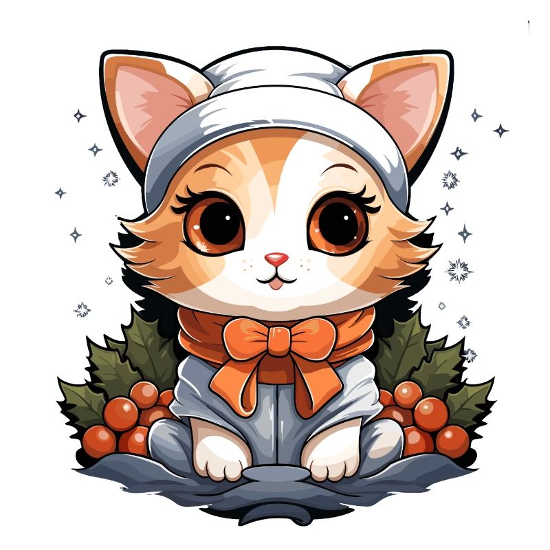 Design de Noël de chat - Style Kawaii