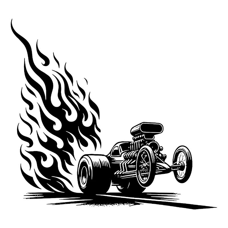 Fast Dragster Car with Flaming Engine