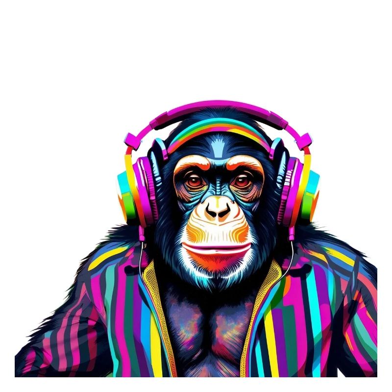 Schimpanse mit Kopfhörer in bunt