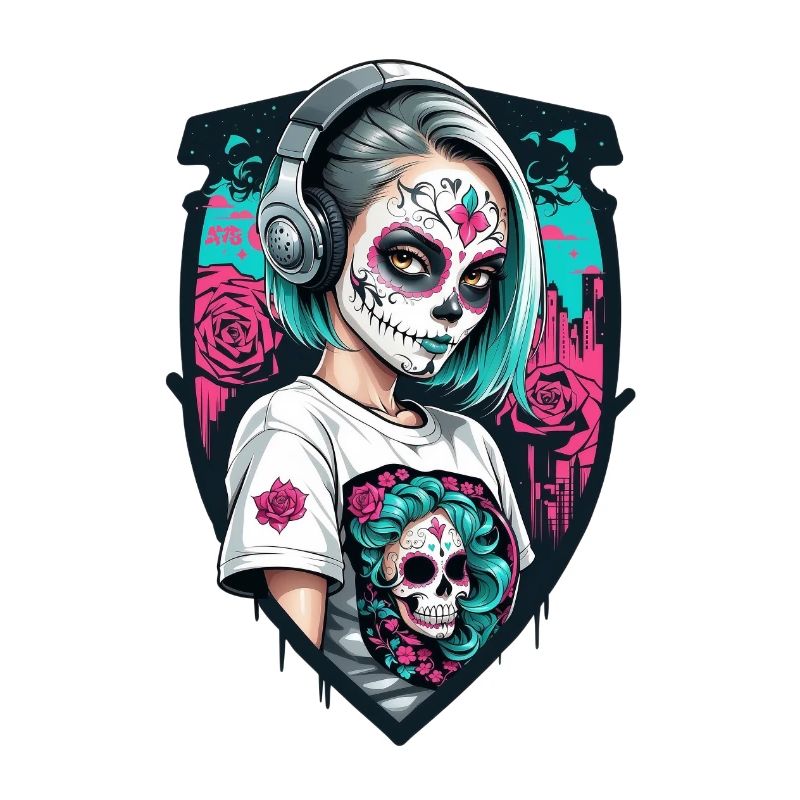 Sugar Skull Girl in a Shield Frame