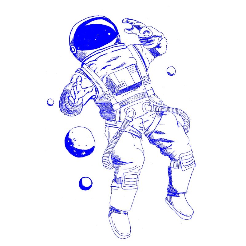 Astronaut floating blue