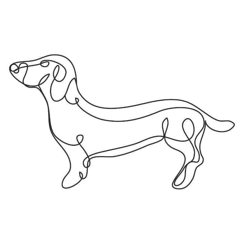 Dachshund from a stroke, black and white sketch, dog